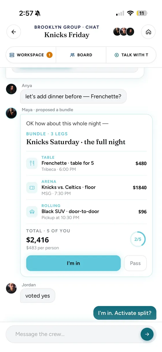 The group chat where the plan gets proposed, voted, and locked